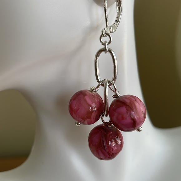 Hand Crafted Jewelry - HAND CRAFTED PINK MOTHER OF PEARL SHELL PIERCED DROP EARRINGS Pink Silver Tan